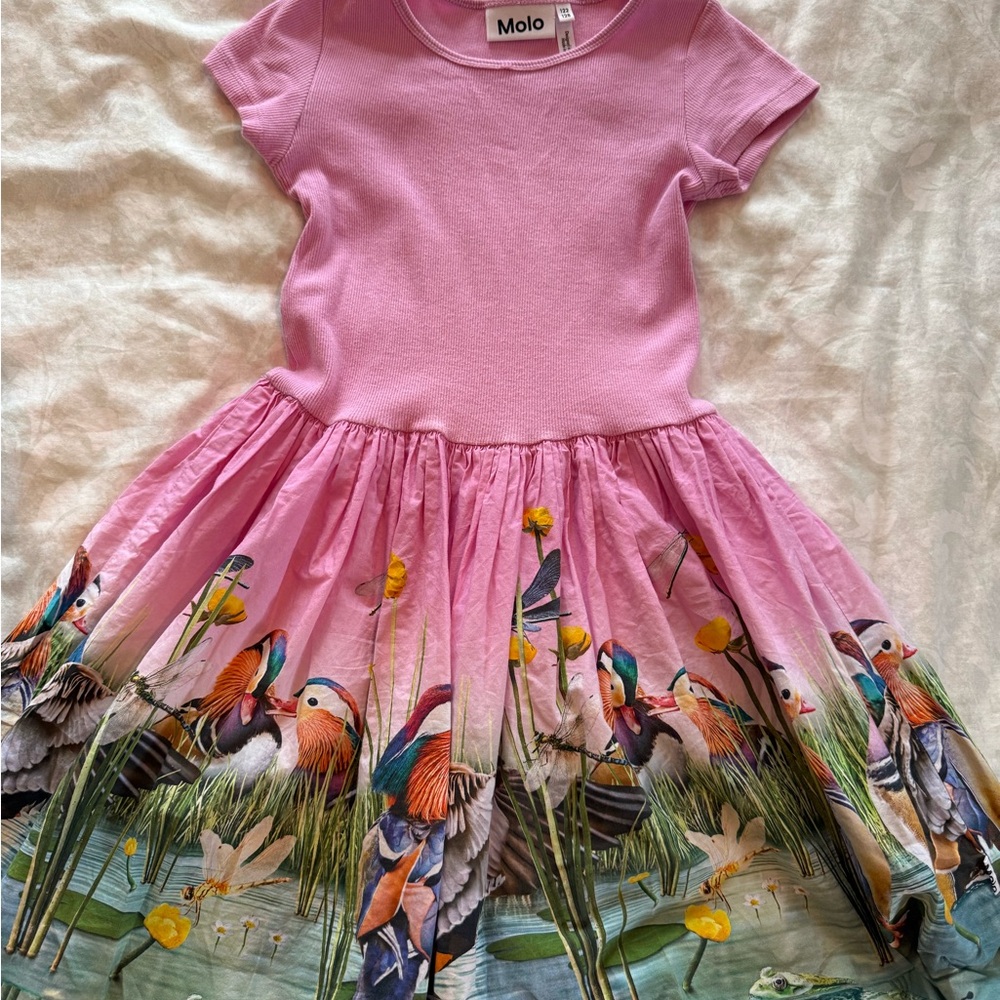 Molo Pink Kids Dress with Bird Print